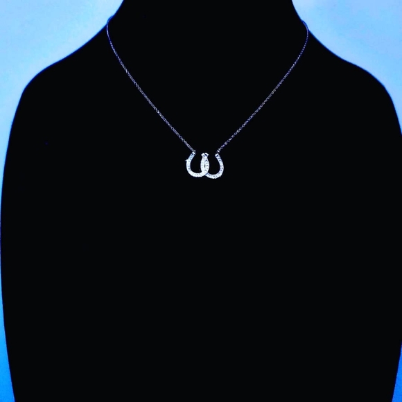 925 DOUBLE HORSE SHOE DIAMOND NECKLACE - Picture 2 of 6